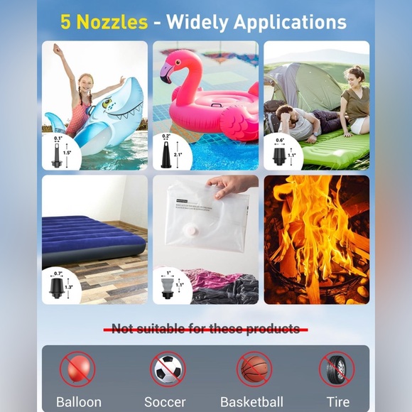 Portable Air Pump for Inflatables, Electric Air Mattress Pump with 3000mAh - Picture 7 of 7